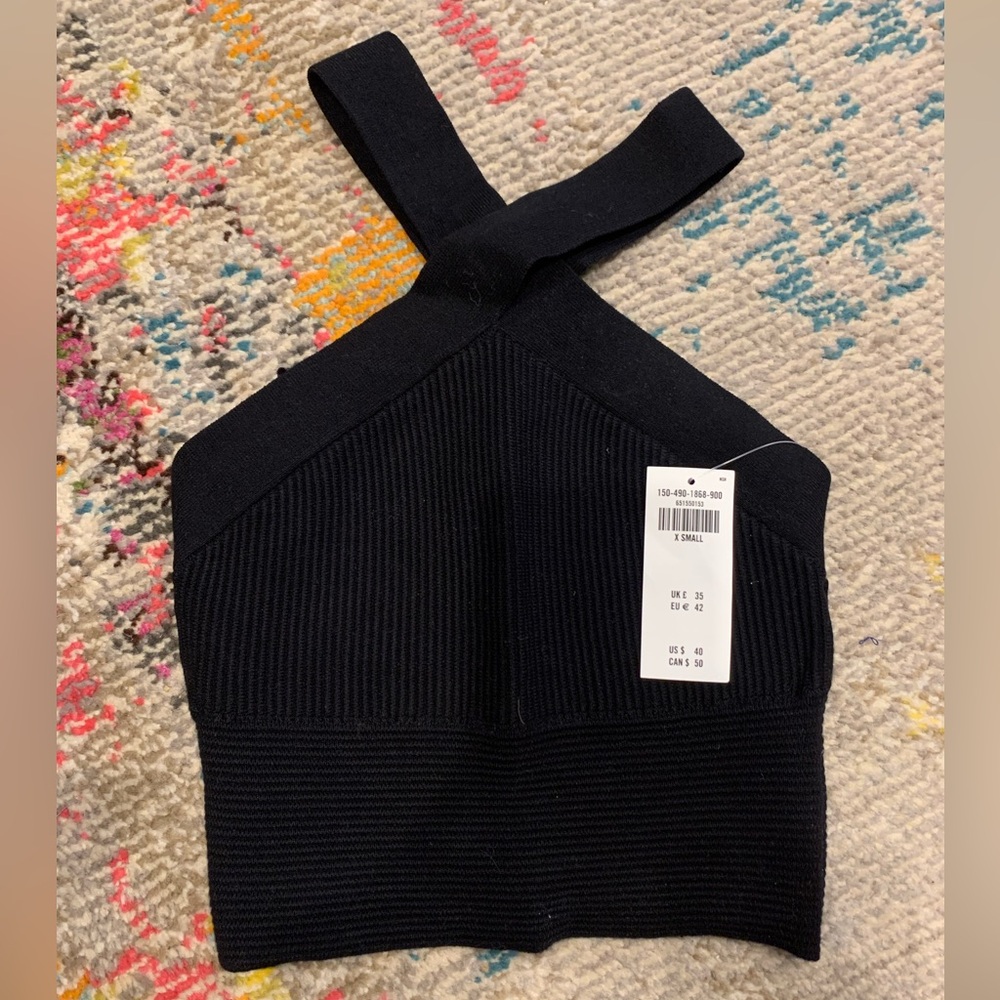 NWT Abercrombie Black Y Neck Knit Crop Tank Top